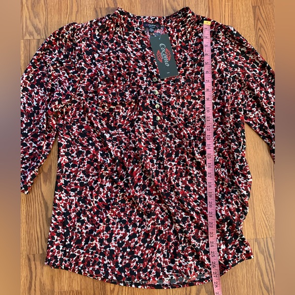 COCOMO 1X Red Black 3/4 sleeve Plus Size women's Pintuck Blouse tunic - Picture 13 of 14